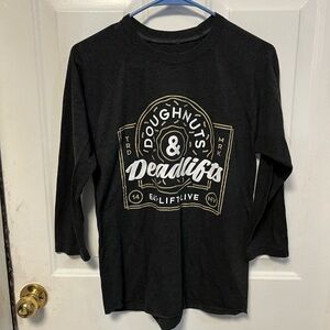 Doughnuts and Deadlifts Black Long Sleeve Tee with Graphic Print